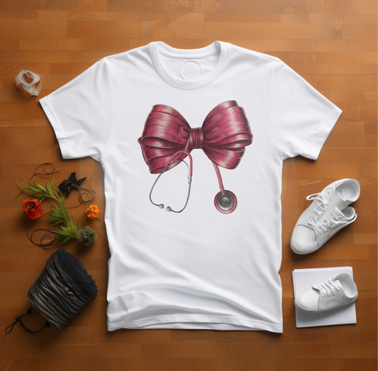 Pink Coquette Nurse Bow Tie T-Shirt